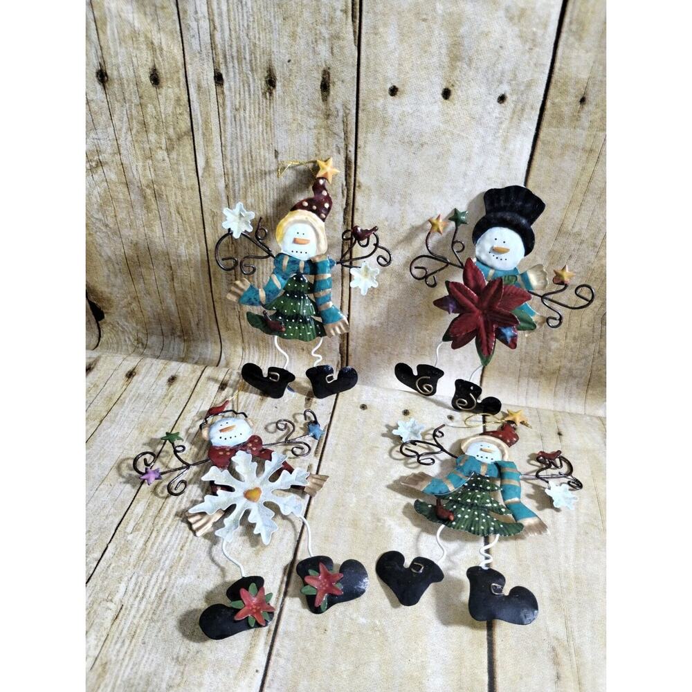 Sweet Rustic Metal Painted Snowman Christmas Ornament Tree Star Snowflake Boots